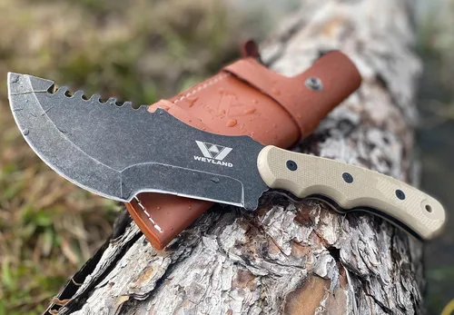 Vista 4 de WEYLAND Cuchillo Rastreador – Cuchillo Grande de Hoja Fija para Exteriores con Funda Holster de Cinturón de Transporte Horizontal Estilo Scout