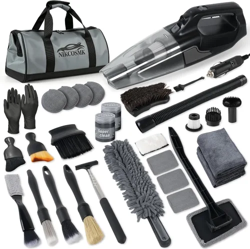 45Pcs Car Cleaning Kit, Car Interior Detailing Kit, 8000Pa Corded Handheld Car Vacuum, Car Detailing Brushes, Car Duster, Windshield Cleaner Tool