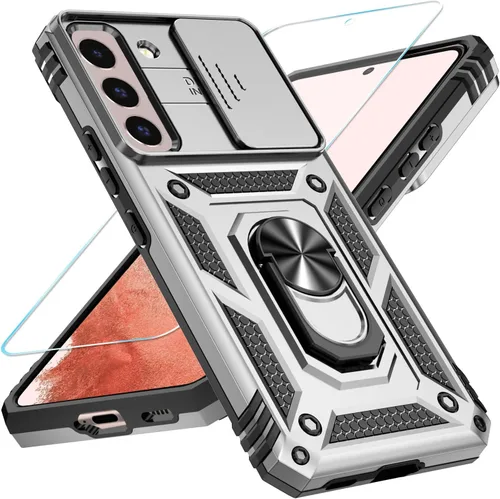 Vista 30 de SunStory Funda para Samsung Galaxy S21 con protector de pantalla HD, funda para cámara deslizante y soporte de anillo giratorio, grado militar