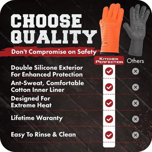 Vista 8 de KITCHEN PERFECTION Guantes de silicona para horno ahumador -Guantes de barbacoa extremadamente resistentes al calor-maneja la comida caliente