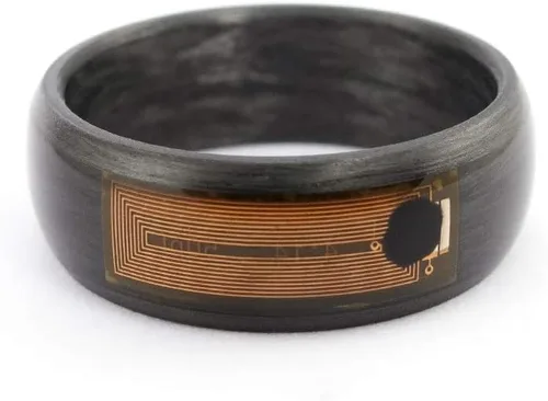 Vista 2 de NFC Smart Ring rounded pure carbon fiber. Unique and industrial black matte wedding band. Water resistant and hypoallergenic. (04906_8N)