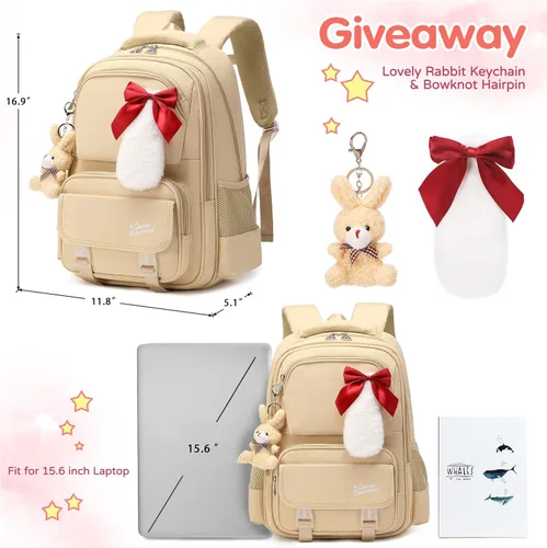 Vista 6 de Mochila para laptop de 15.6 pulgadas, mochila escolar para niños, mochilas primarias, mochilas universitarias para mujeres, niñas, adolescentes