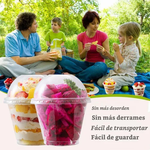 Vista 3 de Vasos de plástico transparente de 12 onzas con tapas de cúpula, tazas de postre con tapas (25 juegos), vasos desechables para fiestas de PET
