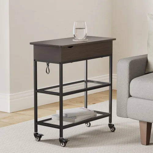 Vista 2 de Hadulcet Mesa auxiliar enrollable con almacenamiento y parte superior Negro Nuez (Black Walnut)