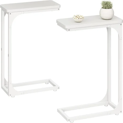 Vista 11 de QEEIG Juego de 2 mesas auxiliares estrechas en forma de C para sala de estar, mesas de sofá delgadas, delgadas, pequeñas, estilo granja, 18 cm