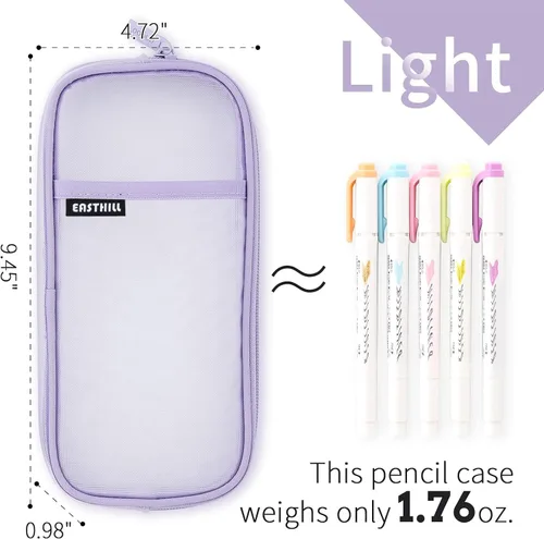 Vista 4 de EASTHILL Estuche de malla para lápices con cremallera, bolsa transparente de color para maquillaje, bolsa de cosméticos, bolsa de viaje multiusos