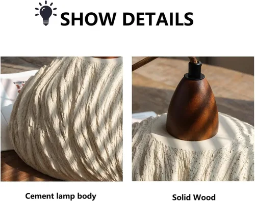 Vista 3 de Creative Round Microcement Hanging Lights Retro Industrial Pendant Light Wood Concrete Lamparas Chandelier Indoor Lighting
