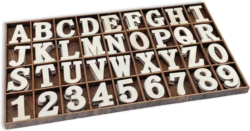 Vista 8 de 180 letras de madera de 1-3/4 pulgadas (1.75 pulgadas), números de madera con divisor rústico, letra en negrita, alfabeto de madera sin terminar