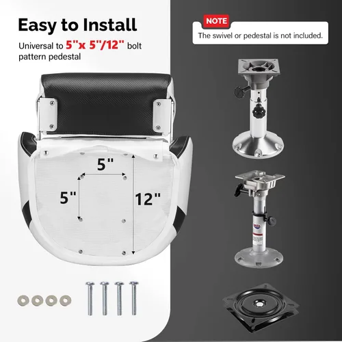 Vista 6 de PEXMOR Asiento de barco deportivo premium abatible para capitán con asiento de cubo para barco, cubierta de asiento de barco impermeable, bisagras