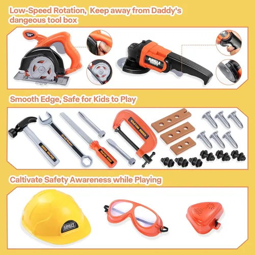 Vista 4 de Juego de herramientas para niños - Juguetes de simulación de construcción Zealous con cinturón de herramientas para niños, juego de herramientas