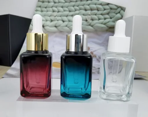 Vista 7 de COSIDEA 6 piezas botellas de cuentagotas de vidrio azul gradiente vacías de 30ml / 1oz para envases de botellas de esencia de aceite de suero