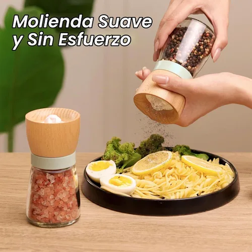 Vista 4 de VEVOK CHEF Juego de molinillo de sal y pimienta Wood VEVOK CHEF ajustable, molinillo de pimienta recargable, molinillo de pimienta de madera, bonito
