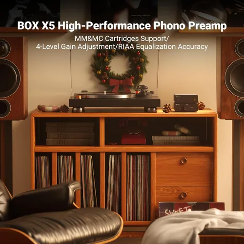 Vista 2 de Fosi Audio Box X5 Preamplificador Phono para tocadiscos, mini preamplificador de audio para el hogar para cartucho MM & MC, tocadiscos/fonógrafo