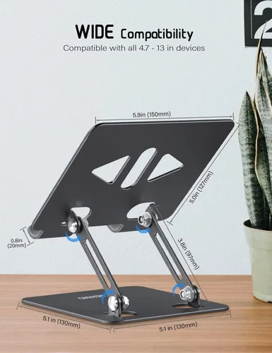 Vista 6 de Aoviho - Soporte para tableta portátil para escritorio, soporte de escritorio ajustable para tableta, soporte de aluminio plegable para iPad Pro