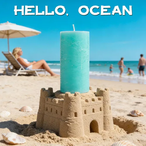 Vista 2 de Ocean Breeze - Vela perfumada de pilar, 2.8 x 6 pulgadas, 75 horas de combustión, vela costera azul texturizada con fragancia de sal marina y madera