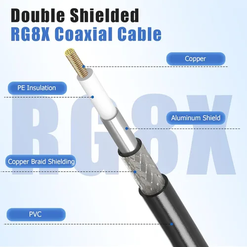 Vista 2 de Cable coaxial RG8x, cable coaxial PL259 CB, cables de antena CB macho a macho de baja pérdida (1 pies)