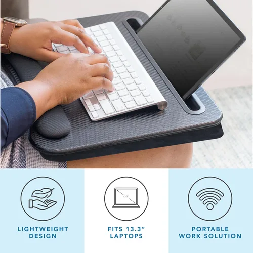 Vista 2 de LapGear Escritorio de regazo de espuma viscoelástica con reposa muñecas y ranura para medios - Mediano - Negro carbón - Se adapta a laptops de hasta