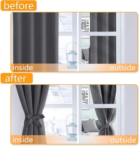 Vista 5 de Hiasan Cortinas opacas cortas para dormitorio, aislamiento térmico y ahorro de energía, para sala de estar, juego de 2 paneles de cortina