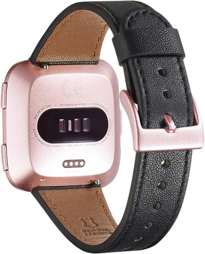 Vista 18 de WFEAGL Correa para Fitbit Versa, correa de cuero de grano superior para reloj inteligente Fitbit Versa Fitness (correa negra + hebilla negra)
