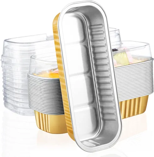 Vista 31 de EUSOAR Forros para magdalenas con tapas, 30 unidades de ramekins de papel de aluminio de 6.8 oz, mini moldes para pan de aluminio desechables