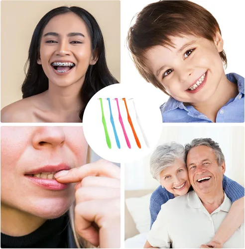 Vista 7 de Cepillo de dientes copetudo de un solo extremo, 5 cepillos de dientes interespaciales para limpieza de detalles de ortodoncia, limpiador de dientes