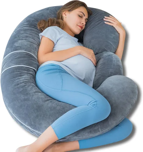 Vista 10 de QUEEN ROSE Almohada de embarazo, almohadas corporales en forma de E para soporte para dormir, almohada de maternidad de 60 pulgadas para mujeres