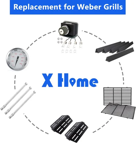 Vista 8 de X Home Barras aromatizantes y deflectores de calor de 17,5 pulgadas para Weber Genesis E-310, serie Genesis 300 (con control frontal), acero