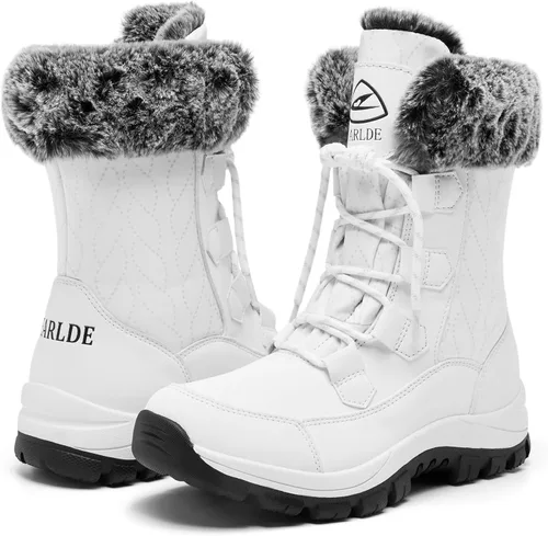 Vista 3 de EARLDE Womens Snow Boot With Waterproof Lace Up Mid-Calf Outdoor Winter Deep Tread Rubber Sole