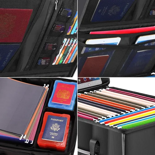 Vista 9 de DocSafe Caja de documentos ignífuga, caja de archivos de varias capas con cerradura, caja organizadora de almacenamiento de archivos plegable