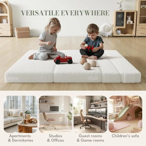 Vista 12 de IULULU Sofá cama plegable, sofá cama convertible con 2 almohadas, colchón de espuma plegable para sala de estar, dormitorio, habitación