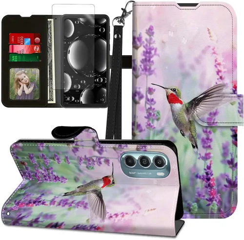 Vista 68 de Funda para Motorola Edge 2022 con protector de pantalla, soporte y tarjetero y correa para la muñeca, funda magnética para Moto Edge 2022 5G UW Lobo