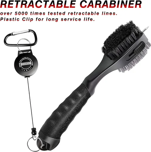 Vista 6 de CHAMPKEY PRO Cepillo retráctil para palo de golf - Cabezal de cepillo sobredimensionado con empuñadura de goma suave y limpiador de ranuras
