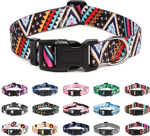 Vista 26 de Mercano - Collar ajustable para perro, patrones de diseño especial, collar de nailon suave cómodo y duradero para perros pequeños, medianos