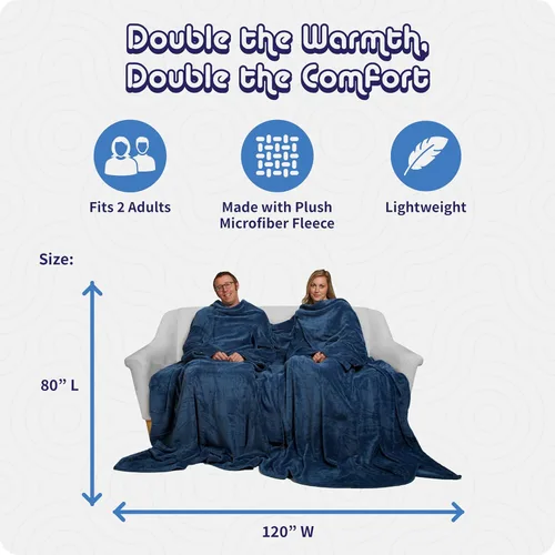 Vista 4 de Slanket Manta con mangas para 2 adultos – La bata de microforro polar siamés para mujeres y hombres – Ligera