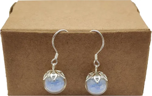 Vista 2 de Pendientes colgantes de plata de ley 925 con bola de cristal luminosa que brilla en la oscuridad, hechos a mano