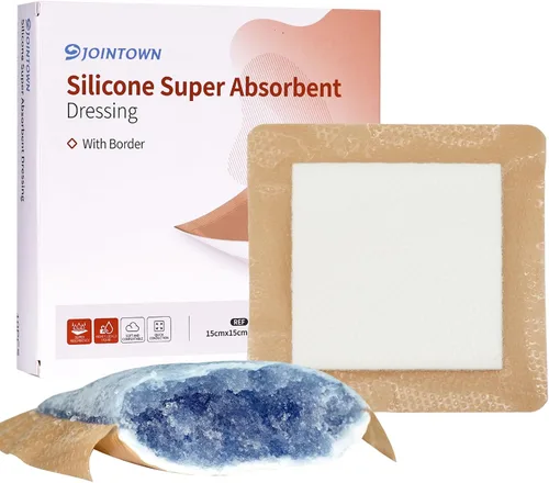 Vista 20 de Jointown Apósito de espuma para el cuidado de heridas, vendaje adhesivo de espuma de silicona con borde, vendajes impermeables para úlceras de cama