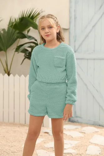 Vista 2 de Mafulus Conjunto de pantalones de dos piezas para niñas, cómodos, ligeros, de manga larga, con bolsillos