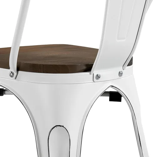 Vista 46 de Yaheetech Juego de 4 sillas de comedor de metal, sillas de cocina apilables industriales con asiento superior de madera para comedor, restaurante