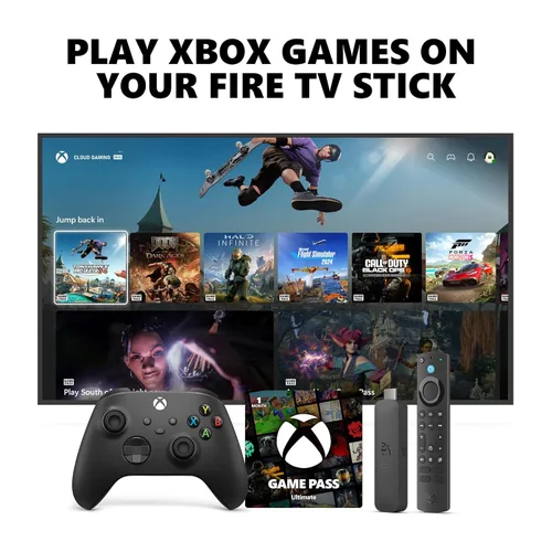 Xbox Wireless Controller (2025) Carbon Black + Fire TV Stick 4K Max Game Pass Ultimate 1 Month - Gaming Bundle, Windows, Mobile & Smart TVs