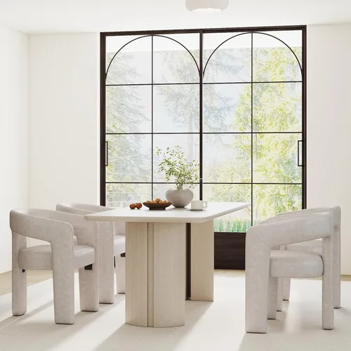 Vista 27 de RIVOVA Silla de comedor moderna de barril, silla lateral acolchada en lino con brazos cómoda para tocador, silla para comedor, sala de estar