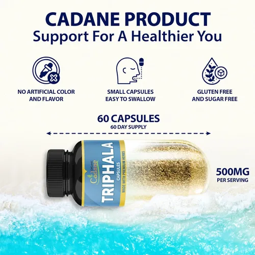 Vista 2 de Organic Cadane Cápsulas de extracto de Triphala – Complejo de 6 ingredientes premium con cúrcuma, moringa, guggul, jengibre y pimienta negra – 60