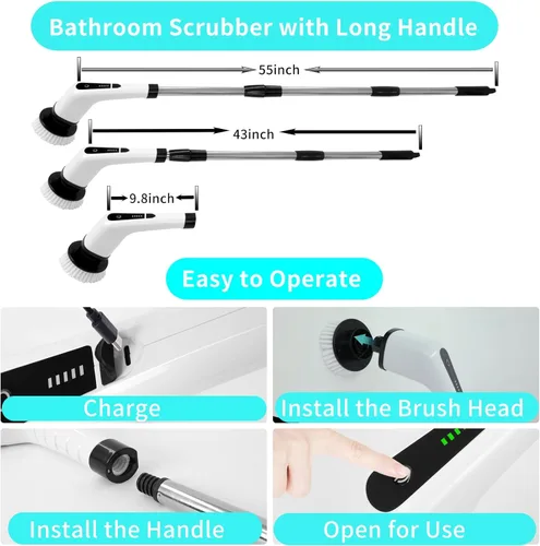 Vista 2 de Limpiador eléctrico giratorio, limpiador de ducha inalámbrico para limpieza con 7 cabezales de cepillo de limpieza multiusos, limpiador de baño