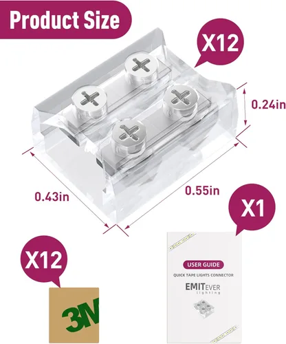 Vista 7 de Conectores de tira LED EMITEVER, 12 paquetes de conectores de luz de cinta LED de 2 pines sin soldadura, apriete de tornillo, conectores de cinta a
