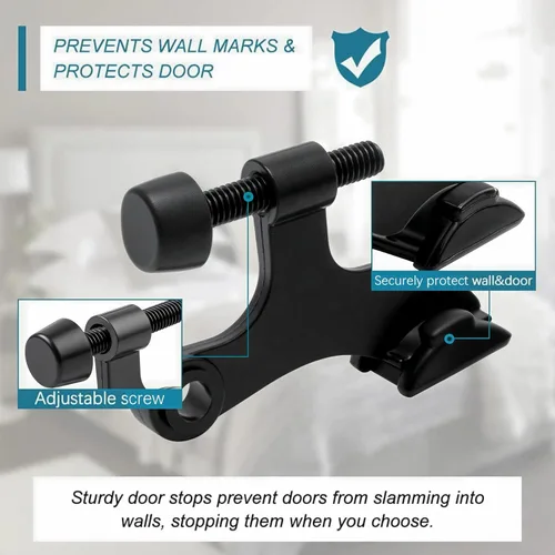 Vista 2 de Paquete de 4 topes de puerta de perno de bisagra negros, tope de puerta de perno de bisagra ajustable de alta resistencia con puntas de tope de goma