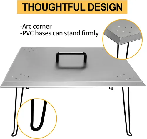 Vista 6 de Deflector de calor de 30 x 30 x 13 pulgadas, cubierta de acero inoxidable para hogueras de 0.059 in de grosor, cubierta para quemador de hogueras