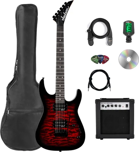 Vista 11 de Jackson JS Series Dinky JS11Q Electric Guitar - Transparent Black Bundle with Frontman 10G Amplifier, Gig Bag, Tuner, Strap, Cable, Picks, and