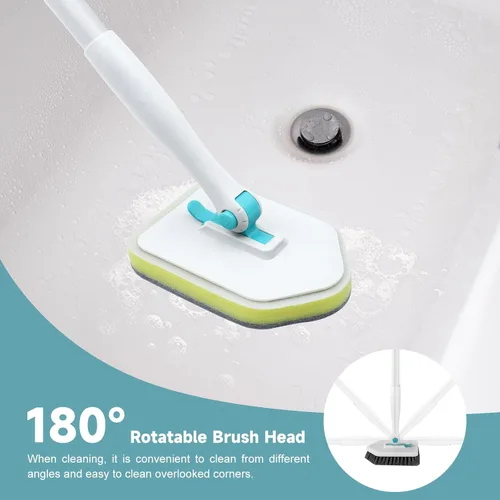 Vista 3 de nacena Cepillo de ducha con mango largo, 3 en 1, cepillo para fregar azulejos y bañera con 3 cabezales de limpieza desmontables, mango ajustable