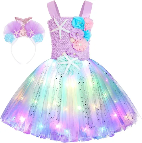 Koatobbor Girls Mermaid Costume Mermaid Tutu Dress Color Led Light Up for Halloween Birthday Party 3-8Years