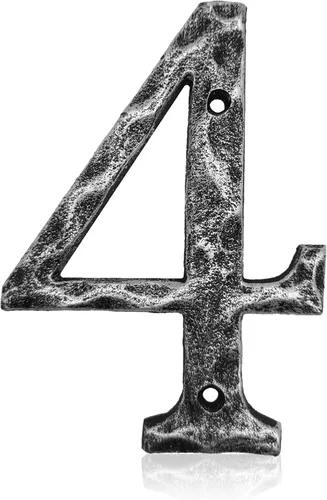 Vista 15 de Números de casa de 5.5 pulgadas, número único de dirección de metal de hierro fundido para puerta exterior o delantera, acabado plateado antiguo