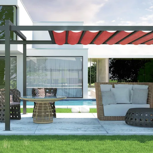 Vista 2 de E&K Sunrise - Toldo rectangular de 16 x 30 pies, con ojales de anillo en D, bloqueo UV, para pérgola, patio trasero, jardín, terraza (rojo)